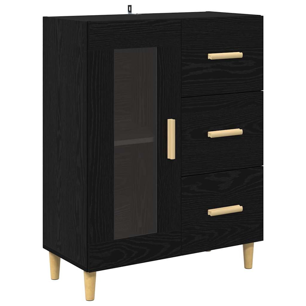 Highboard med skuffe Sort eg 69,5 x 34 x 180 cm Konstrueret træ