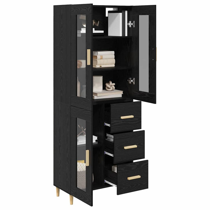 Highboard med skuffe Sort eg 69,5 x 34 x 180 cm Konstrueret træ