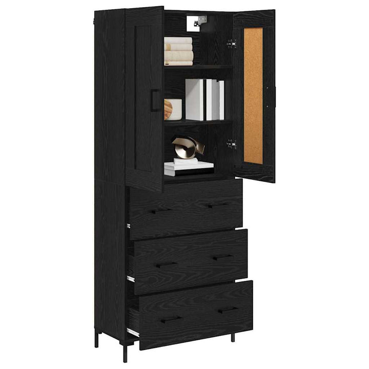 Highboard med skuffe 2 pcs Sort eg Konstrueret træ