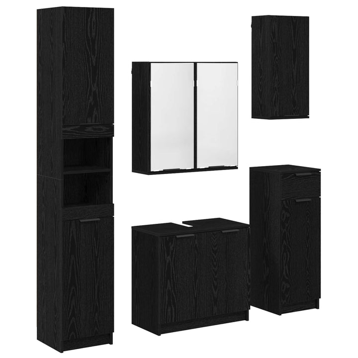 Badeværelsesmøbel sæt 5 stk. Sort eg 64,5 x 33,5 x 59 cm