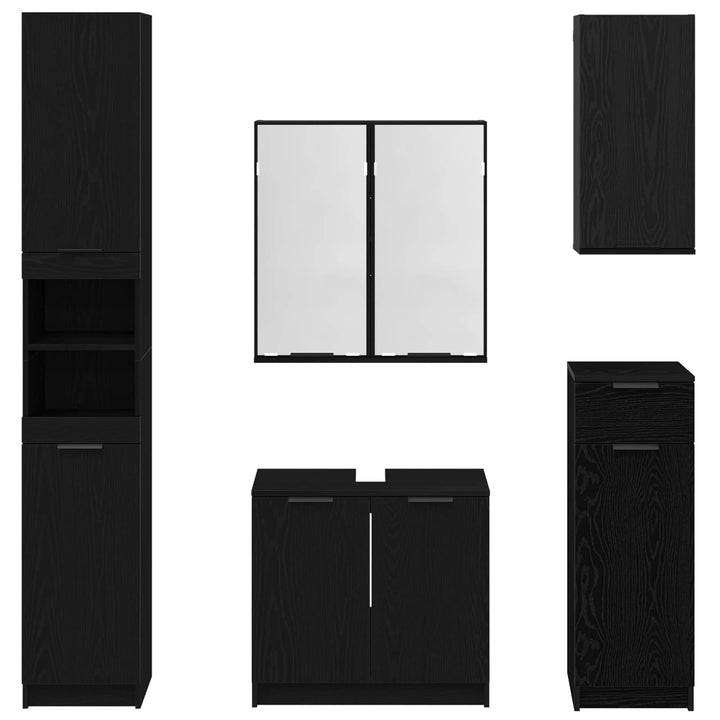 Badeværelsesmøbel sæt 5 stk. Sort eg 64,5 x 33,5 x 59 cm