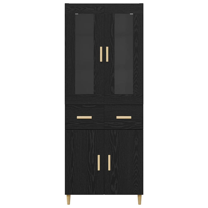 Highboard med skuffe Sort eg 69,5 x 34 x 180 cm Konstrueret træ