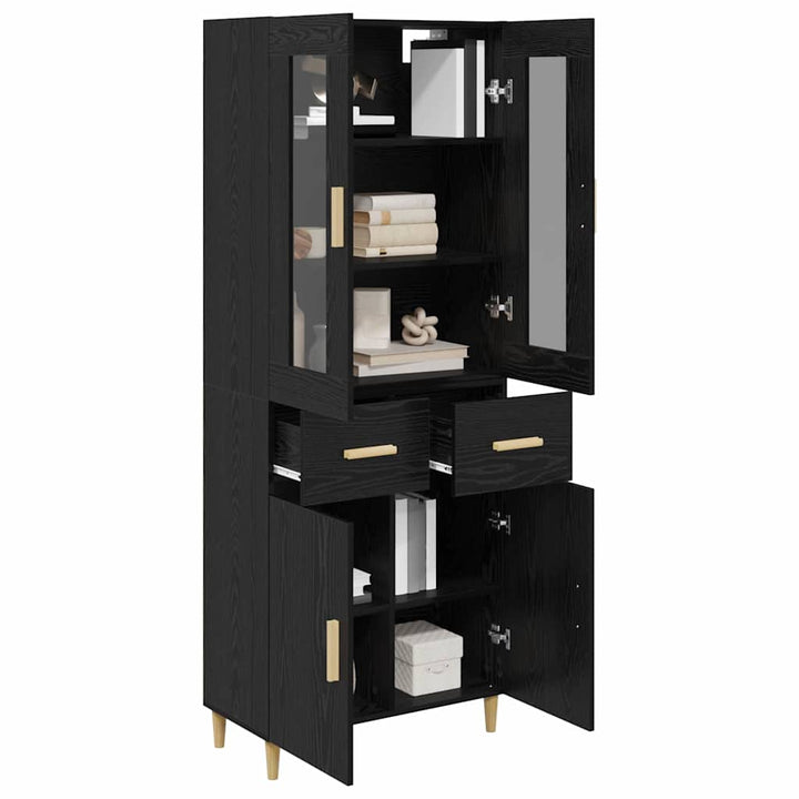 Highboard med skuffe Sort eg 69,5 x 34 x 180 cm Konstrueret træ