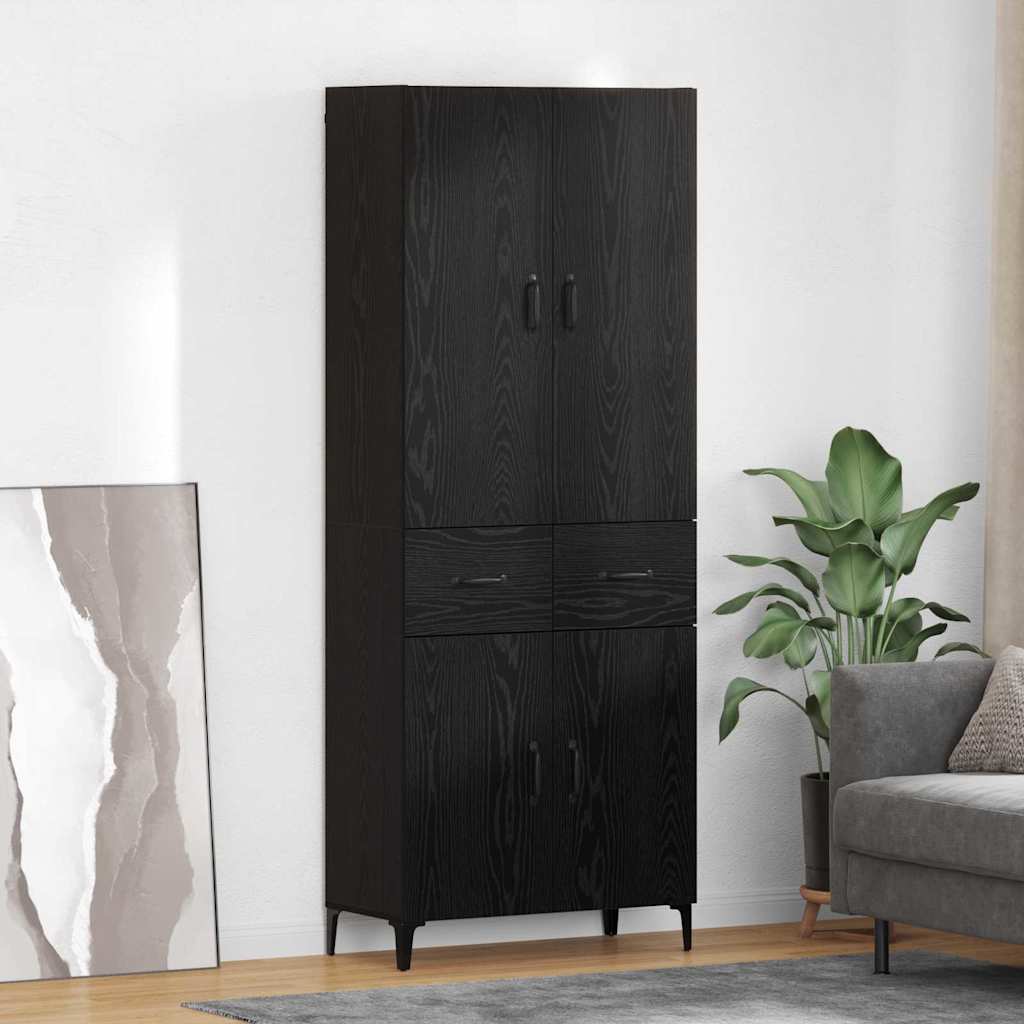 Highboard med skuffe Sort eg 69,5 x 34 x 180 cm Konstrueret træ