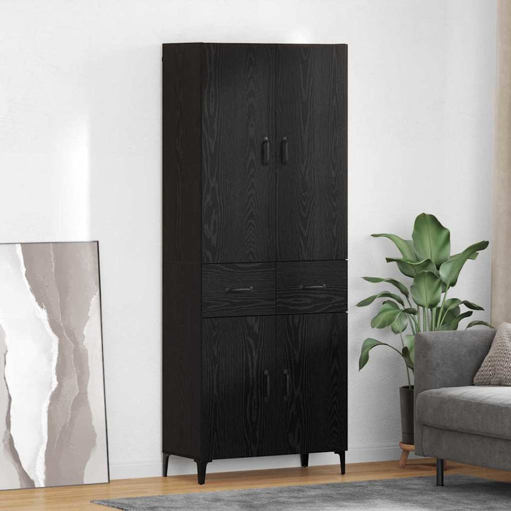 Highboard med skuffe Sort eg 69,5 x 34 x 180 cm Konstrueret træ