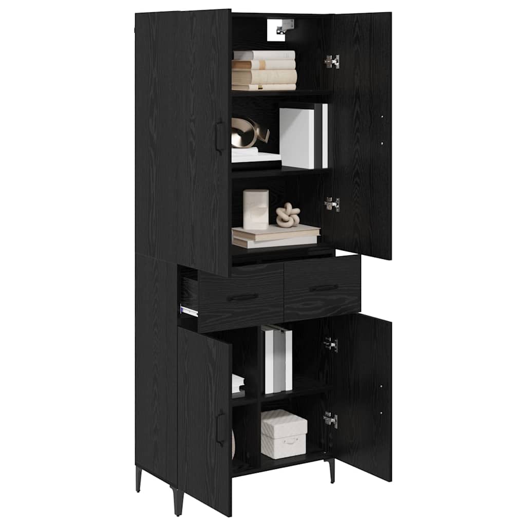 Highboard med skuffe Sort eg 69,5 x 34 x 180 cm Konstrueret træ