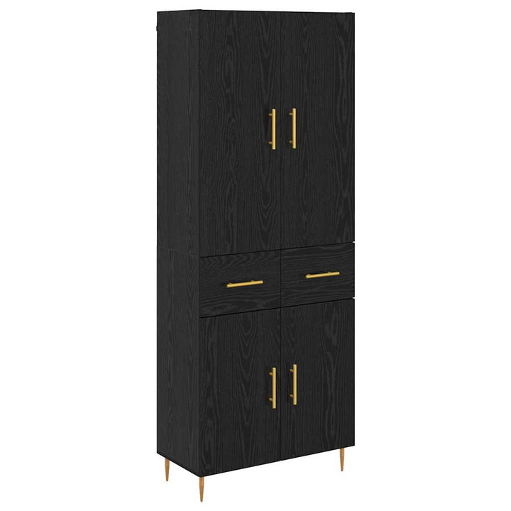 Highboard med skuffe Sort eg 69,5 x 34 x 180 cm Konstrueret træ