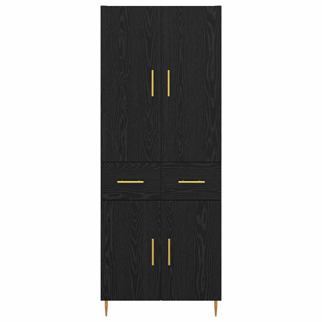 Highboard med skuffe Sort eg 69,5 x 34 x 180 cm Konstrueret træ