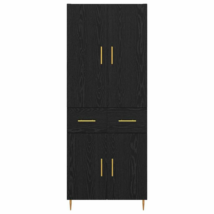 Highboard med skuffe Sort eg 69,5 x 34 x 180 cm Konstrueret træ