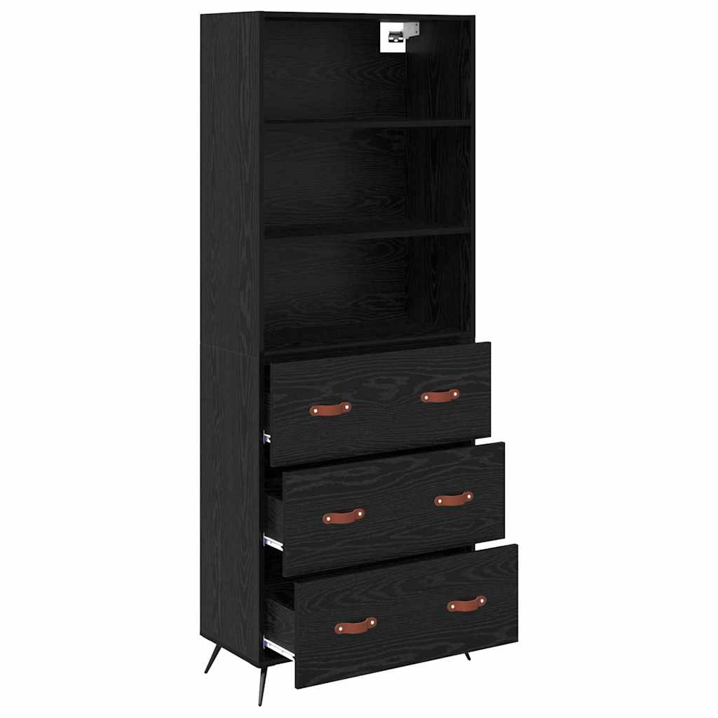 Highboard med skuffe Sort eg 69,5 x 34 x 180 cm Konstrueret træ