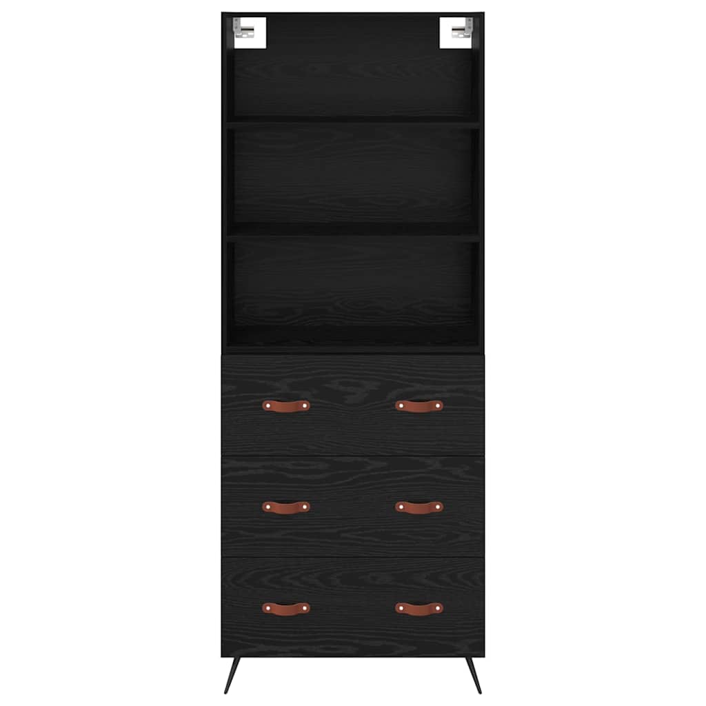 Highboard med skuffe Sort eg 69,5 x 34 x 180 cm Konstrueret træ