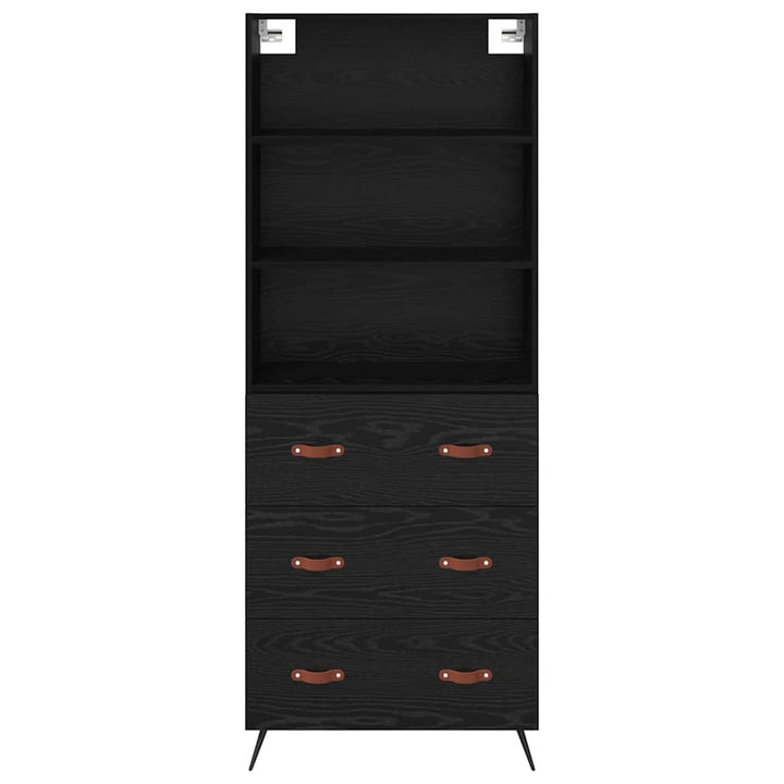 Highboard med skuffe Sort eg 69,5 x 34 x 180 cm Konstrueret træ