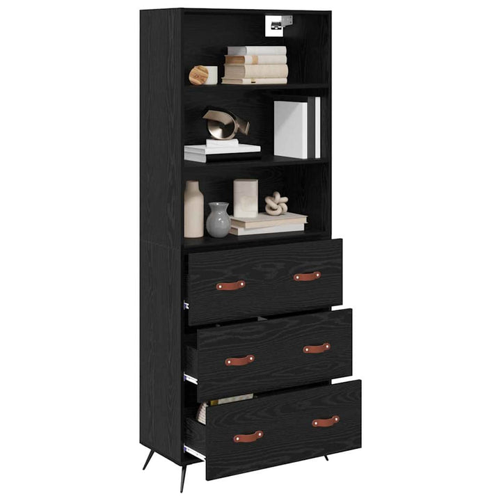 Highboard med skuffe Sort eg 69,5 x 34 x 180 cm Konstrueret træ