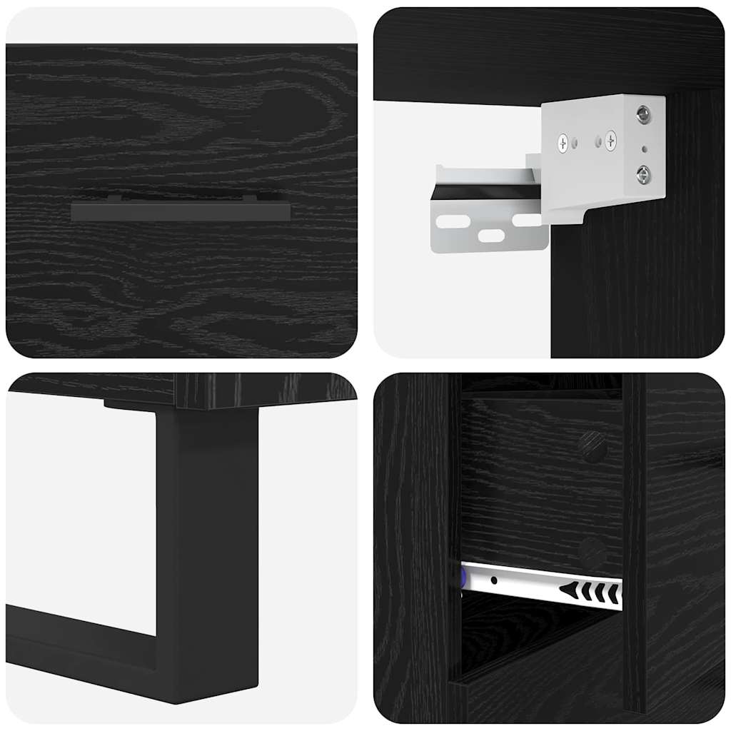 Highboard med skuffe 2 pcs Sort eg Konstrueret træ