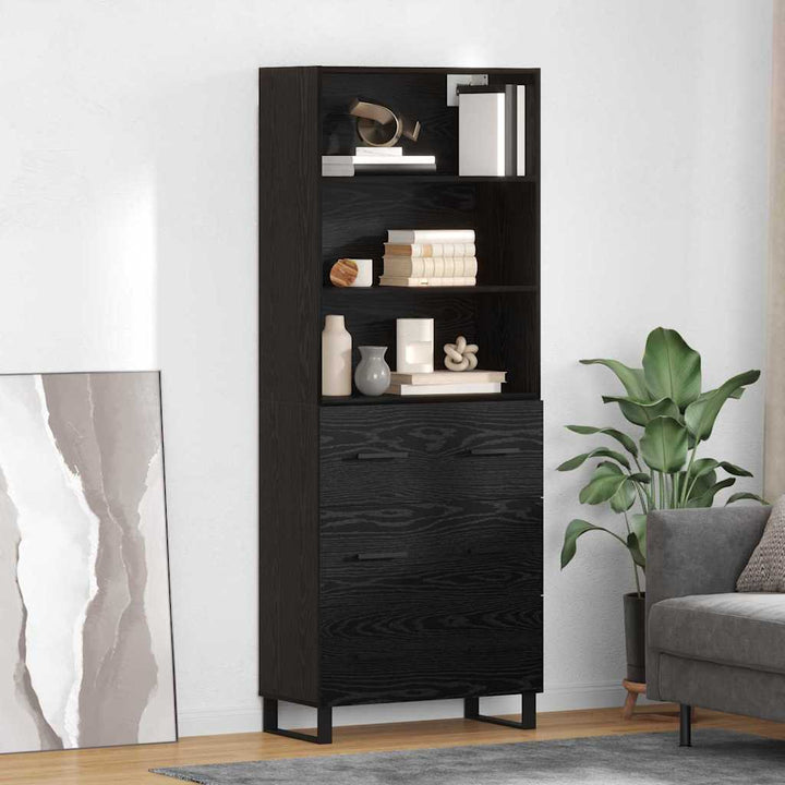 Highboard med skuffe 2 pcs Sort eg Konstrueret træ