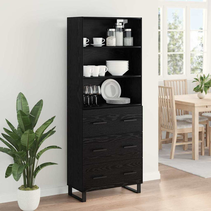 Highboard med skuffe 2 pcs Sort eg Konstrueret træ