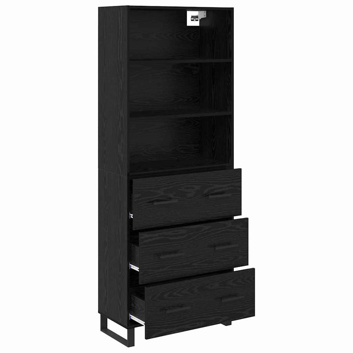 Highboard med skuffe 2 pcs Sort eg Konstrueret træ