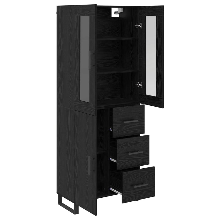 Highboard med skuffe 2 pcs Sort eg Ingeniørtræ og glas