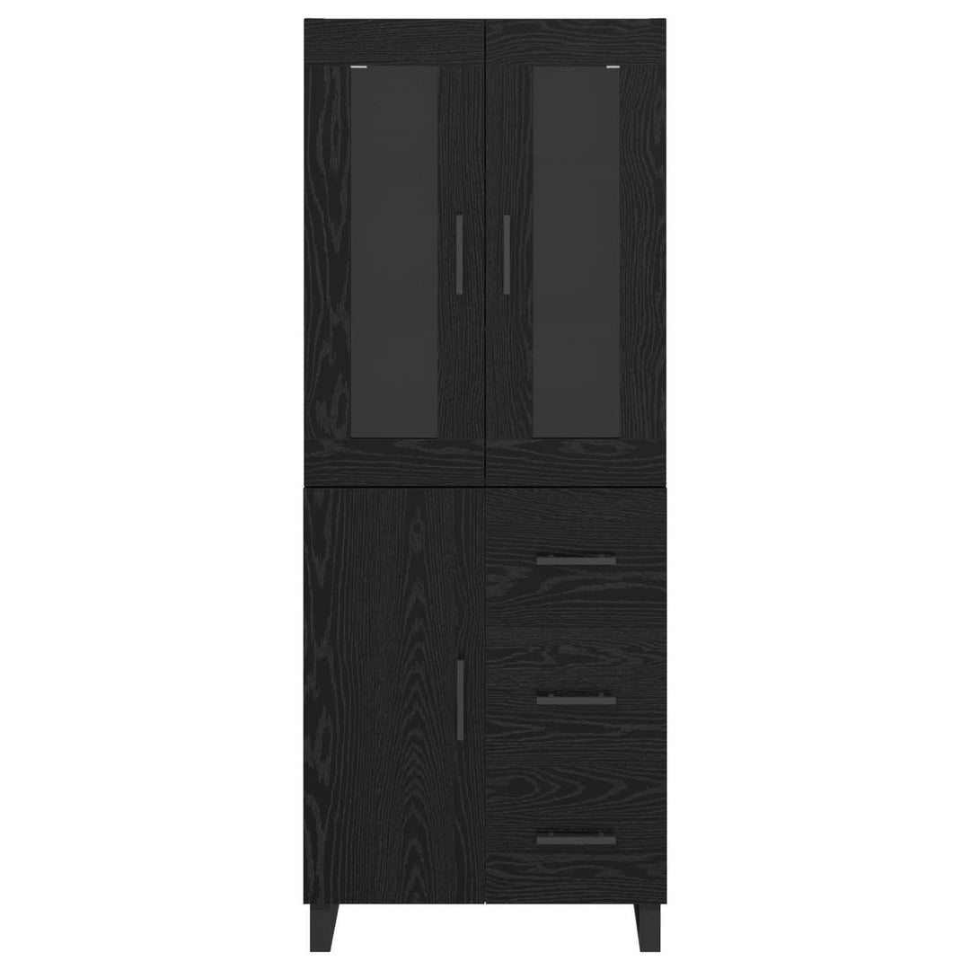 Highboard med skuffe 2 pcs Sort eg Ingeniørtræ og glas