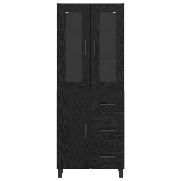 Highboard med skuffe 2 pcs Sort eg Ingeniørtræ og glas