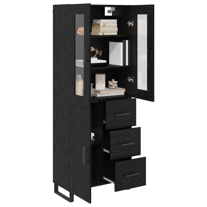 Highboard med skuffe 2 pcs Sort eg Ingeniørtræ og glas