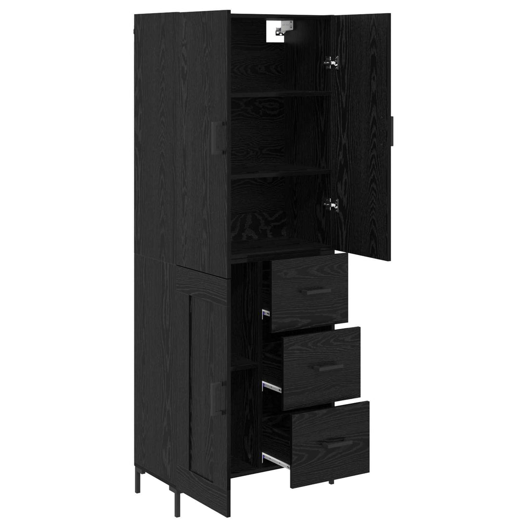 Highboard med skuffe Sort eg 69,5 x 34 x 180 cm Konstrueret træ