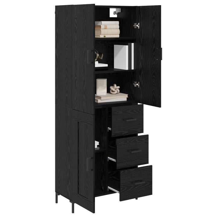 Highboard med skuffe Sort eg 69,5 x 34 x 180 cm Konstrueret træ