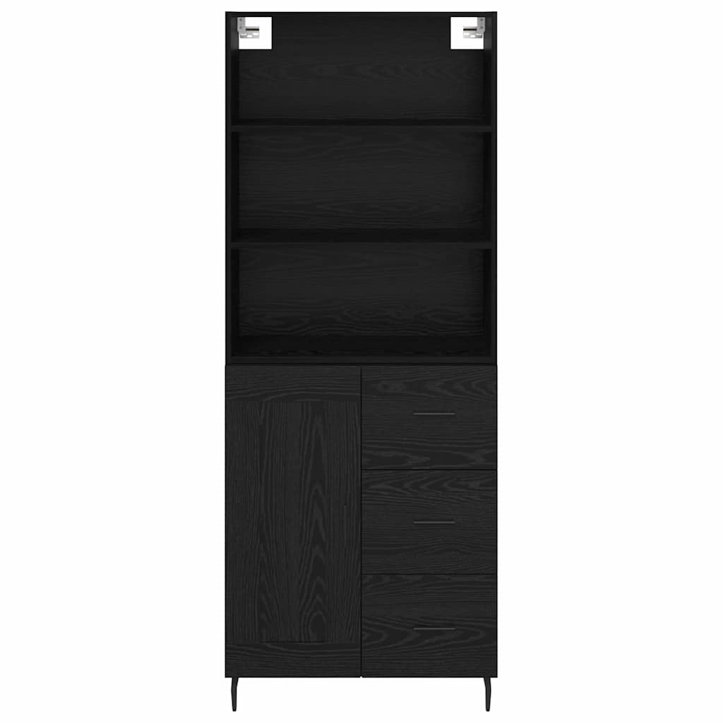 Highboard Sort eg 69,5 x 34 x 180 cm Ingeniørtræ og glas