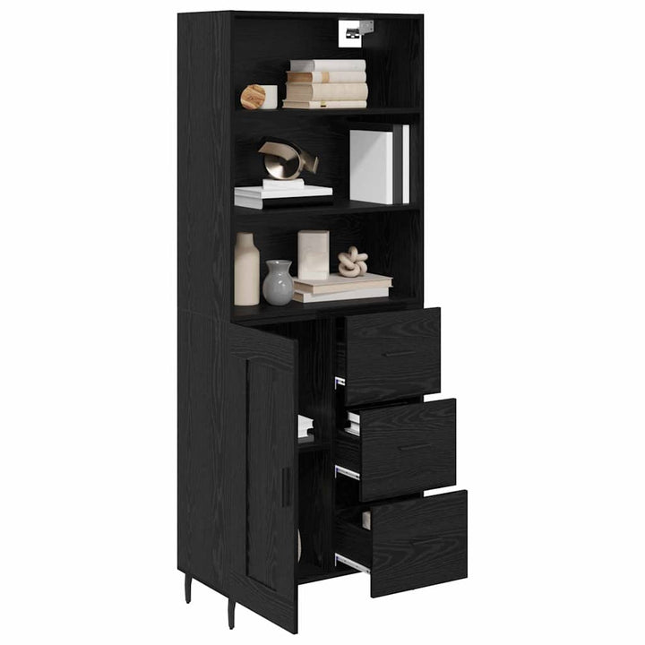 Highboard Sort eg 69,5 x 34 x 180 cm Ingeniørtræ og glas