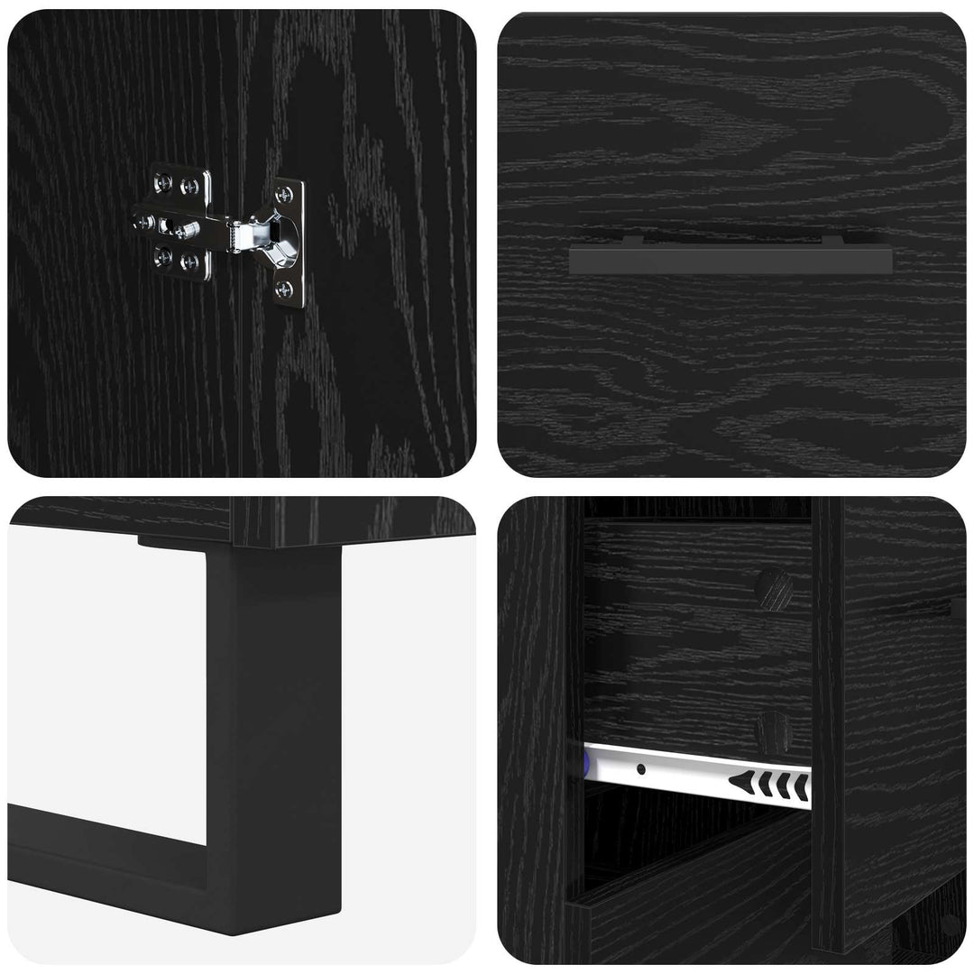 Highboard 2 pcs Sort eg 69,5 x 34 x 180 cm Ingeniørtræ og glas