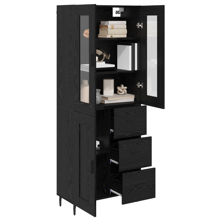 Highboard med skuffe 2 pcs Sort eg Konstrueret træ
