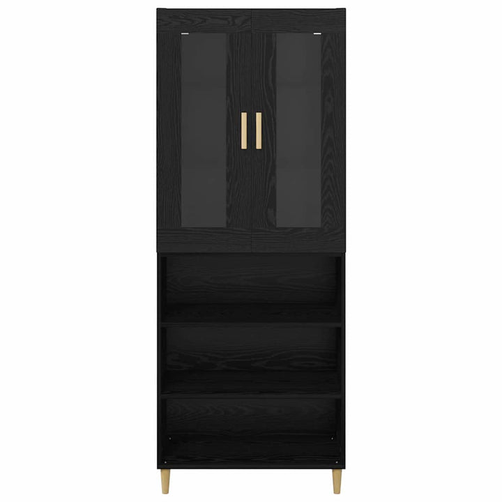 Highboard Sort eg 69,5 x 34 x 180 cm Ingeniørtræ og glas
