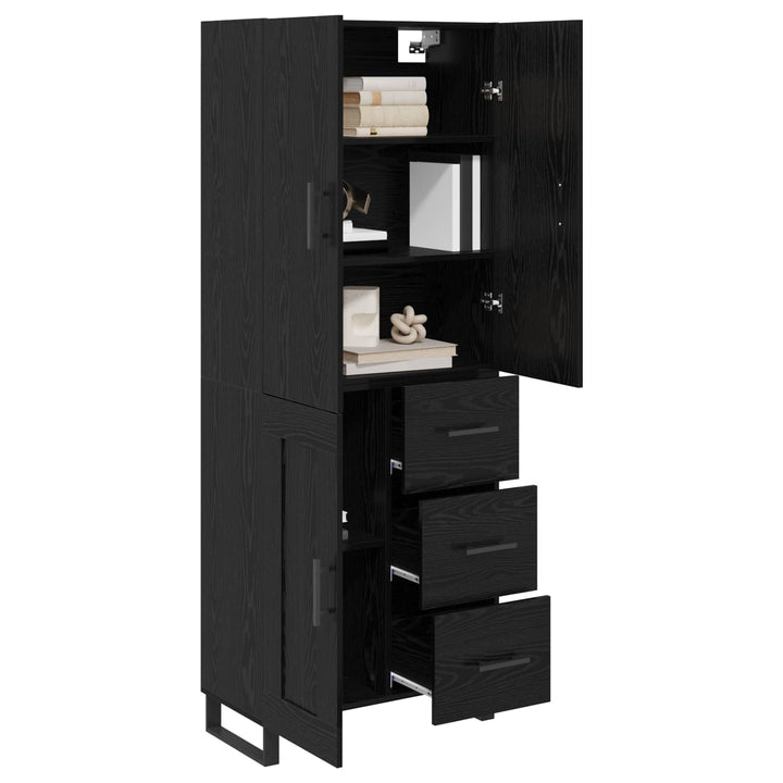 Highboard 2 pcs Sort eg 69,5 x 34 x 180 cm Ingeniørtræ og glas