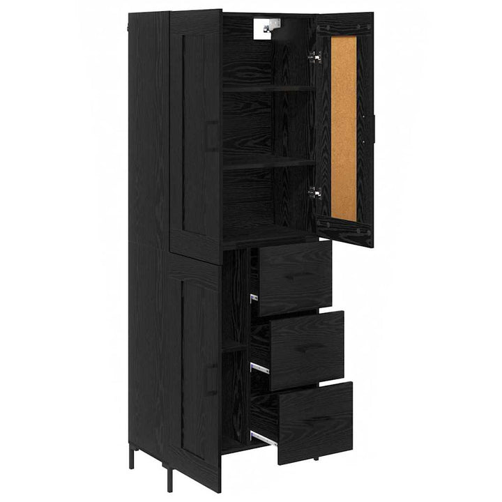 Highboard med skuffe 2 pcs Sort eg Konstrueret træ