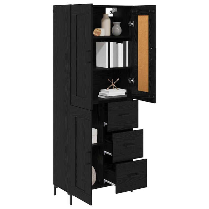 Highboard med skuffe 2 pcs Sort eg Konstrueret træ