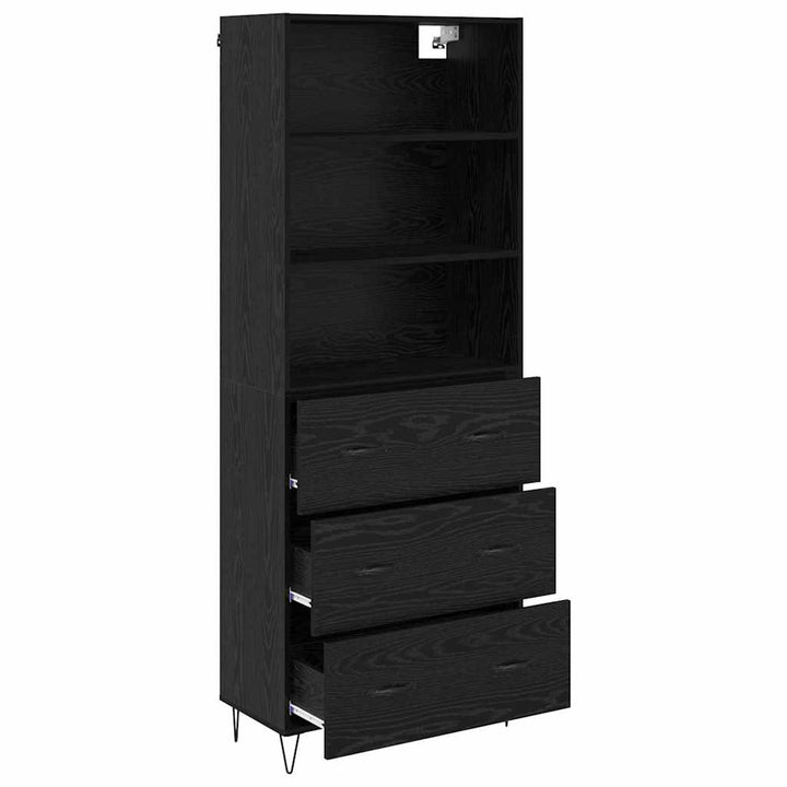 Highboard med skuffe 2 pcs Sort eg Konstrueret træ