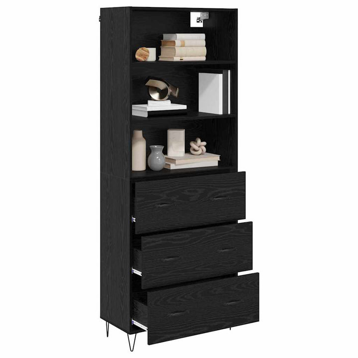Highboard med skuffe 2 pcs Sort eg Konstrueret træ