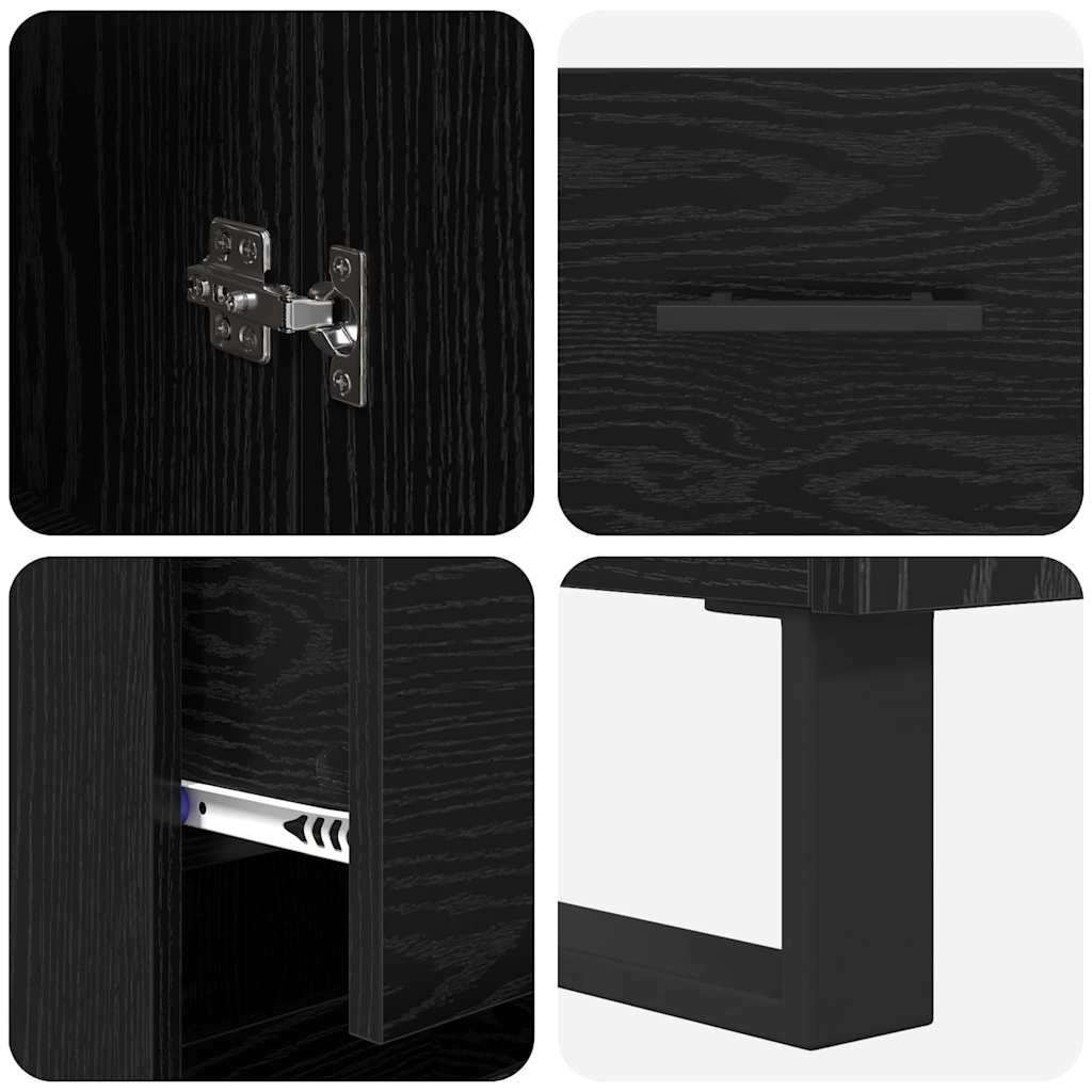 Highboard med skuffe Sort eg 34,5 x 34 x 180 cm Konstrueret træ