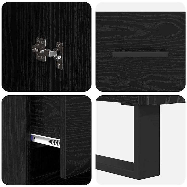 Highboard med skuffe Sort eg 34,5 x 34 x 180 cm Konstrueret træ