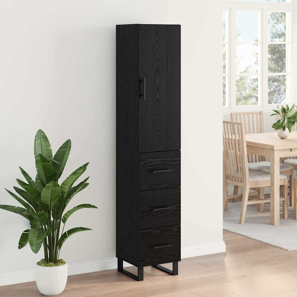 Highboard med skuffe Sort eg 34,5 x 34 x 180 cm Konstrueret træ
