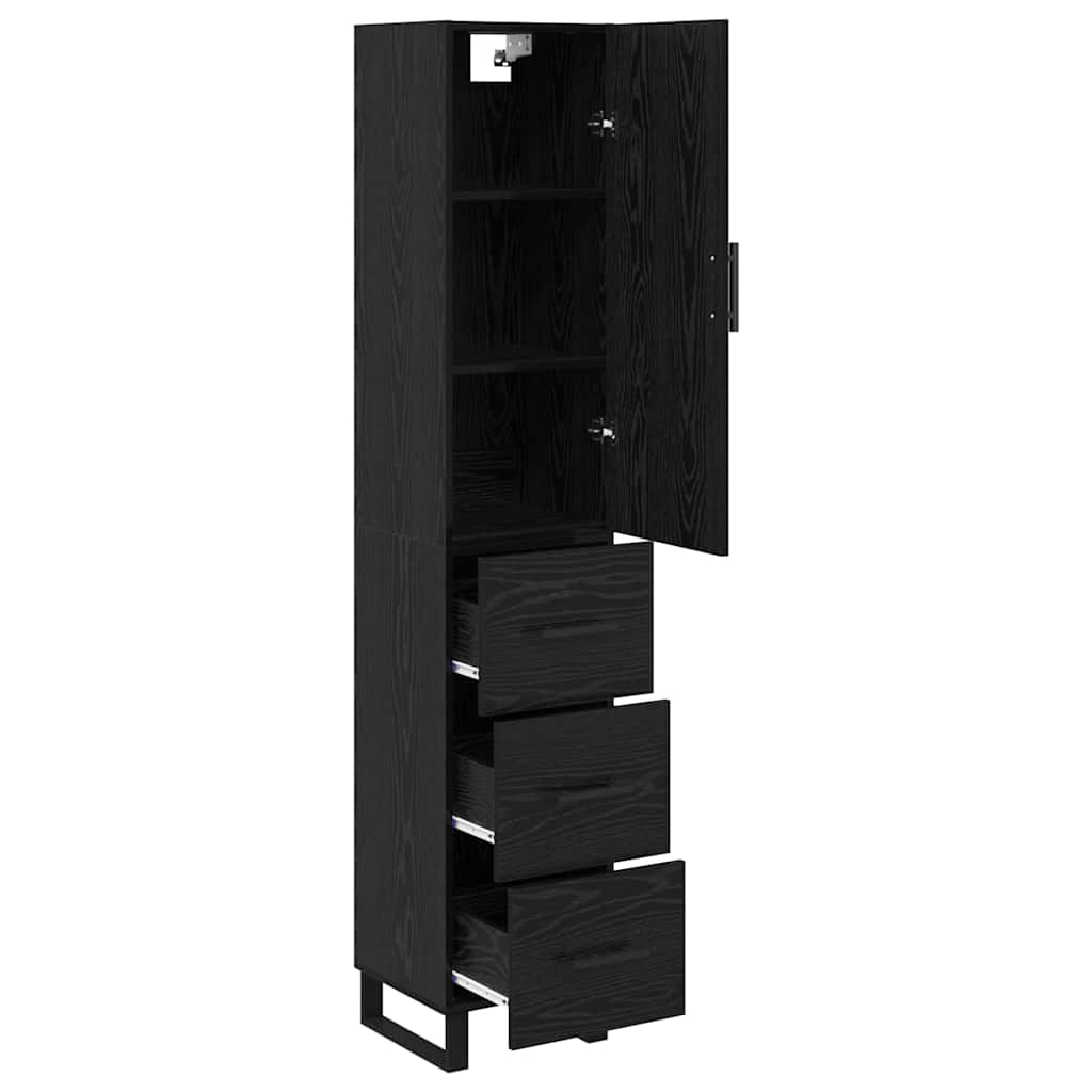Highboard med skuffe Sort eg 34,5 x 34 x 180 cm Konstrueret træ