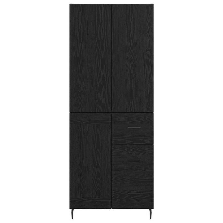 Highboard med skuffe 2 pcs Sort eg Ingeniørtræ og glas