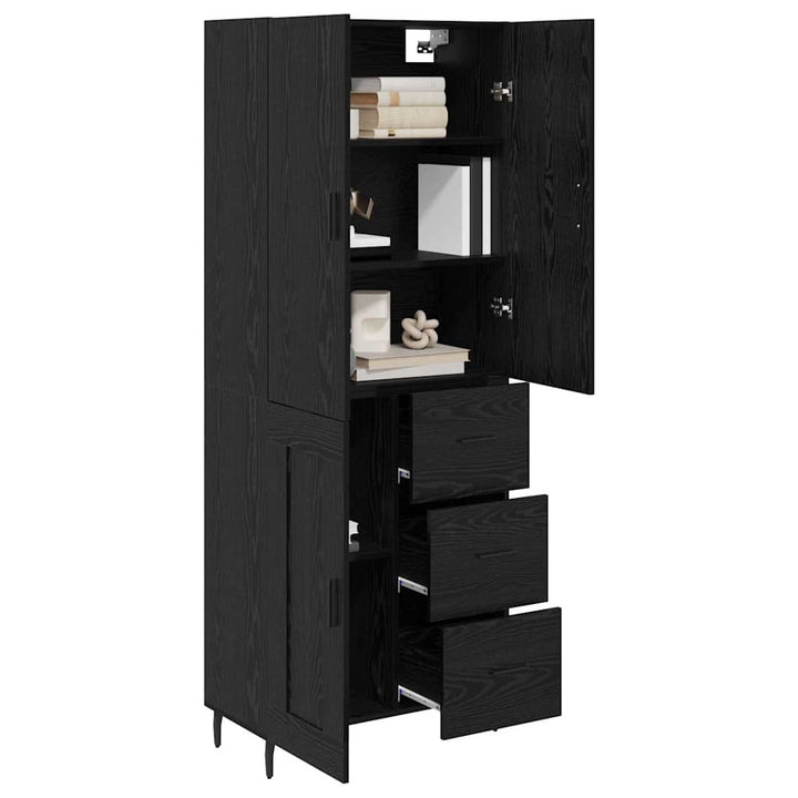 Highboard med skuffe 2 pcs Sort eg Ingeniørtræ og glas