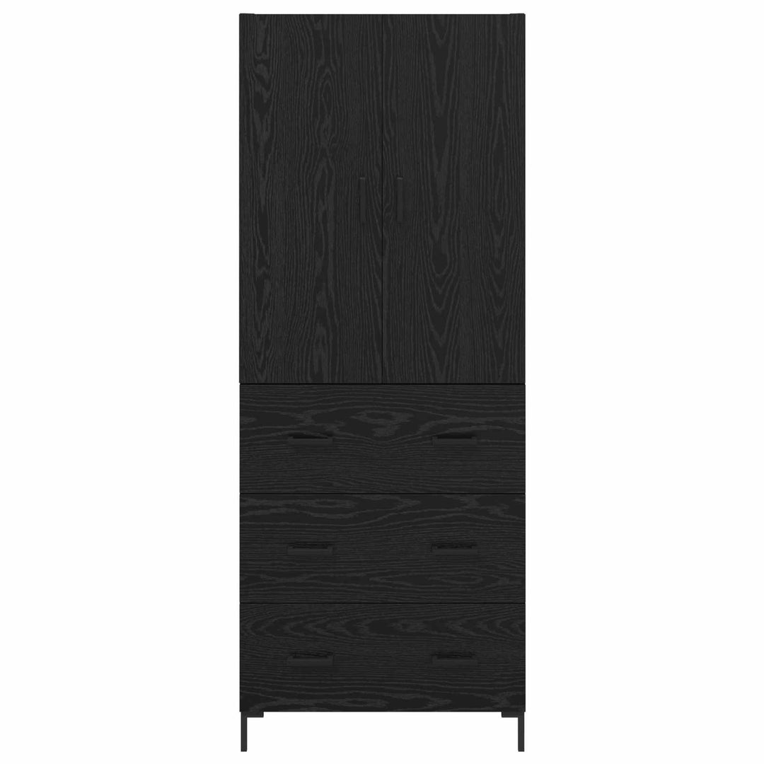 Highboard med skuffe Sort eg 69,5 x 34 x 180 cm Konstrueret træ