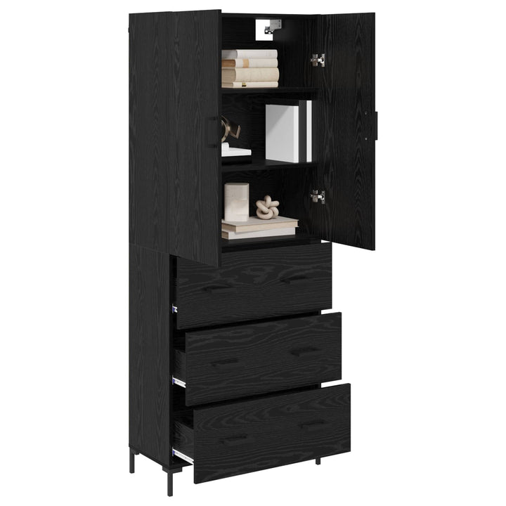 Highboard med skuffe Sort eg 69,5 x 34 x 180 cm Konstrueret træ