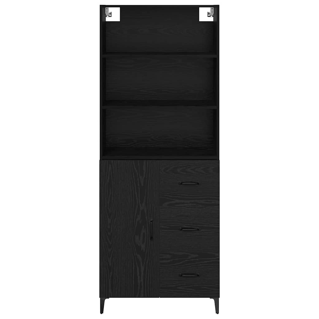 Highboard med skuffe Sort eg 69,5 x 34 x 180 cm Konstrueret træ