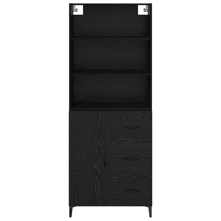 Highboard med skuffe Sort eg 69,5 x 34 x 180 cm Konstrueret træ