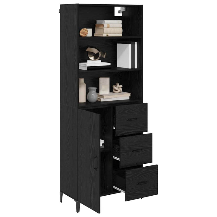 Highboard med skuffe Sort eg 69,5 x 34 x 180 cm Konstrueret træ