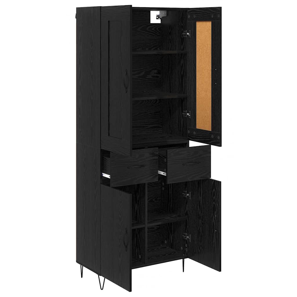 Highboard med skuffe Sort eg 69,5 x 34 x 180 cm Konstrueret træ