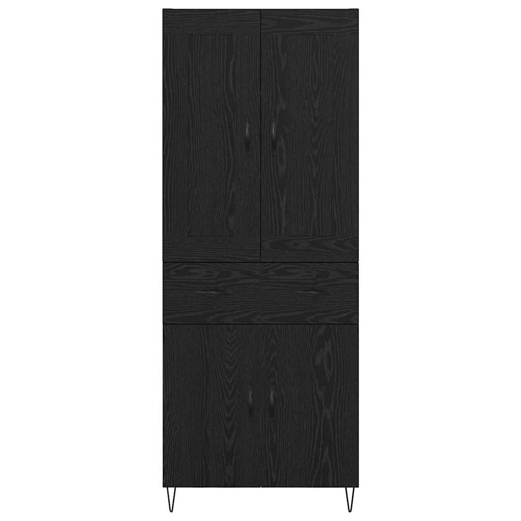 Highboard med skuffe Sort eg 69,5 x 34 x 180 cm Konstrueret træ